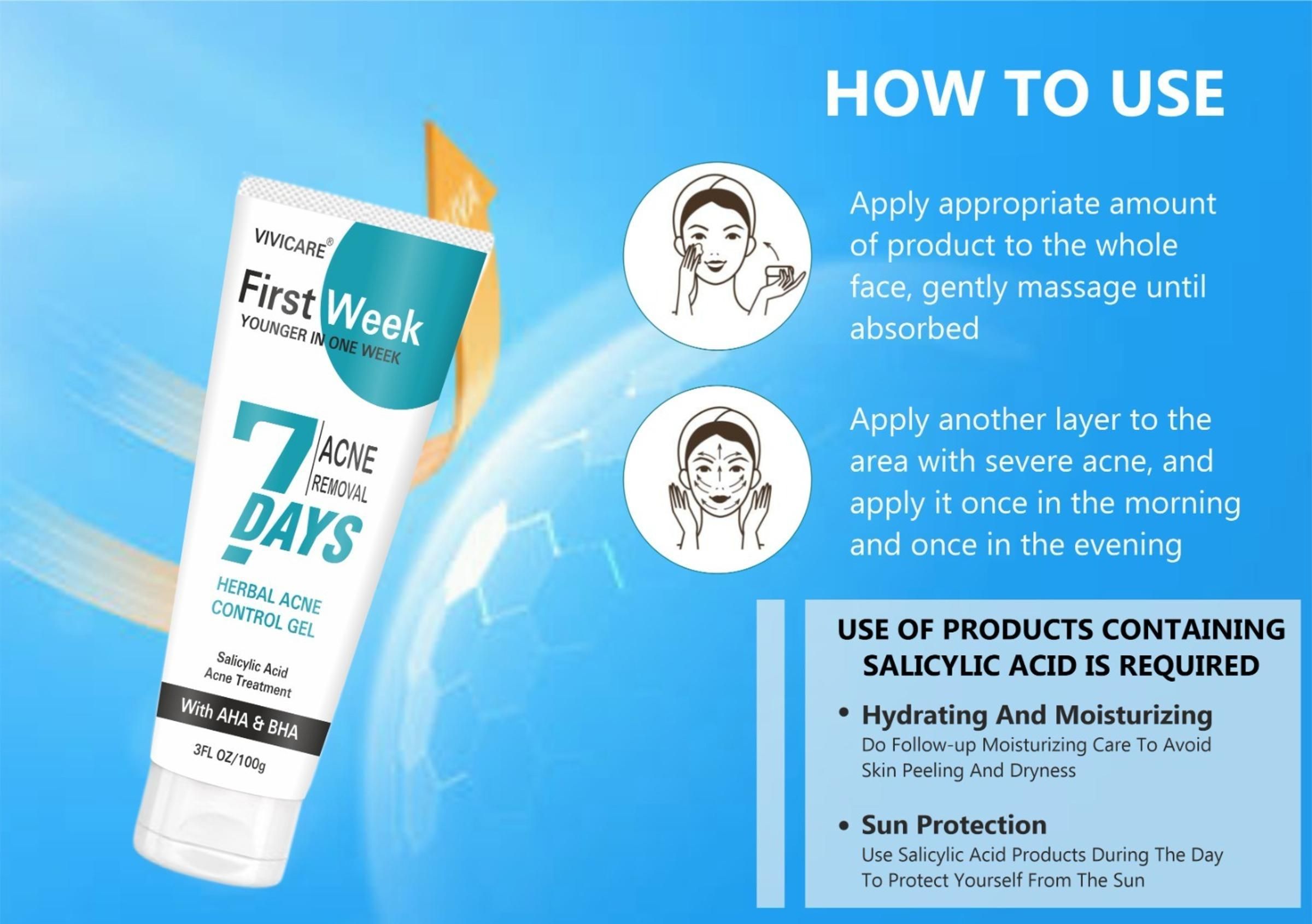 7 Days Herbal Acne Removal Gel - Acne Control Treatment with Salicylic Acid 100gm